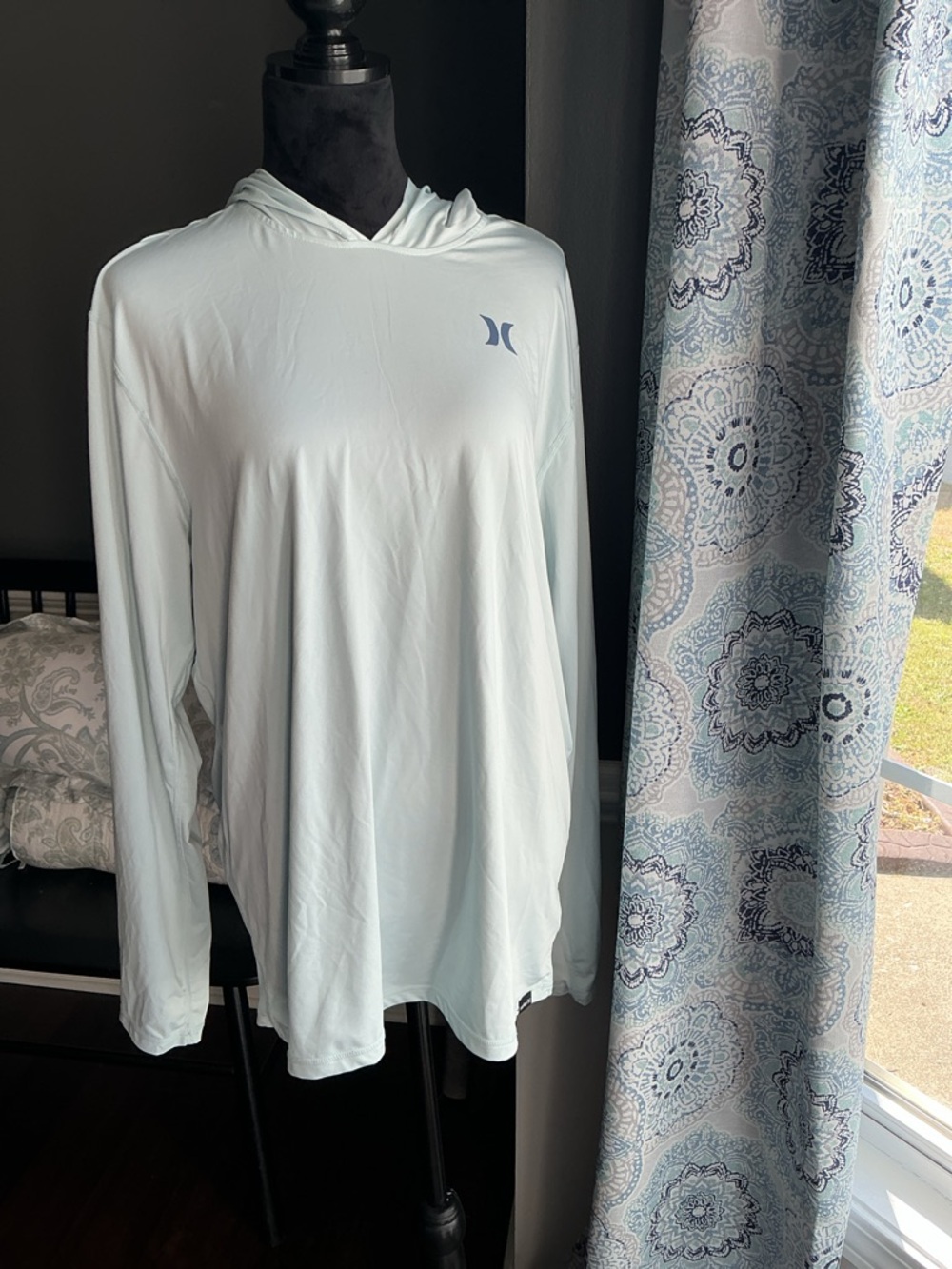 Hurley Light Mint Green Long Sleeve Hooded  shirt UPF 50